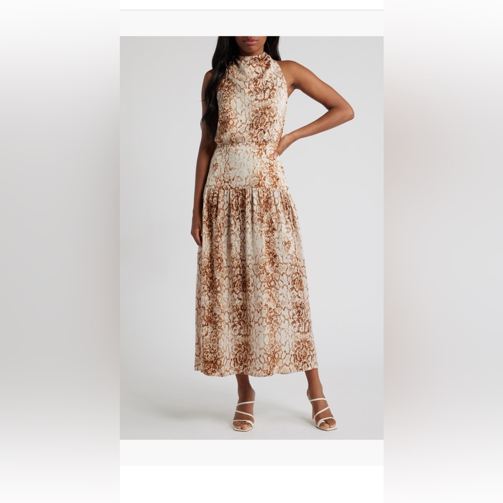 Wayf Cream and Brown Midi Dress